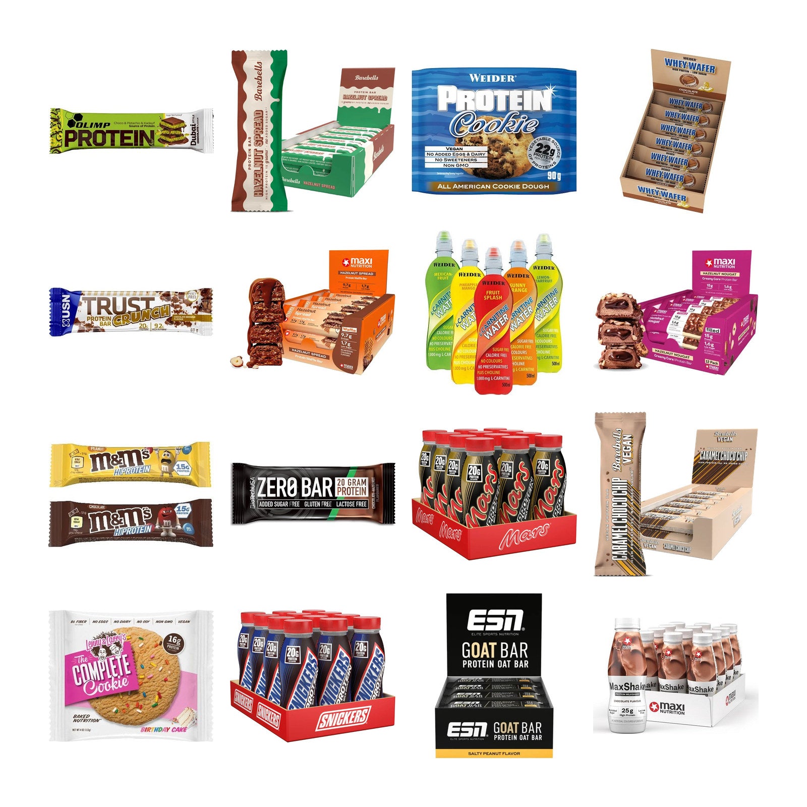 Große Probierbox: Olimp Protein Bar + Barebells Spread + 18 weitere – alle enthaltenen Artikel