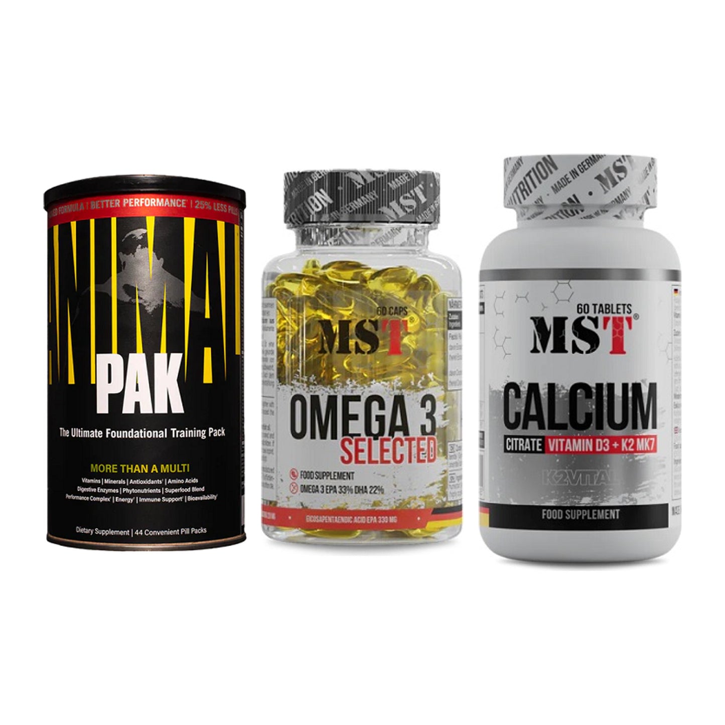 Grundversorgung: Universal + MST Omega 3 + MST Calcium – alle enthaltenen Artikel