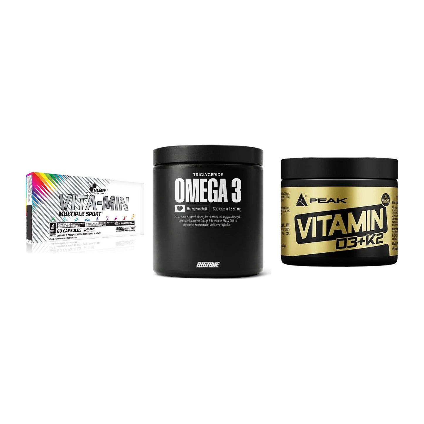 Grundversorgung: Olimp Vita-Min + Big Zone Omega + Peak Vitamin – alle enthaltenen Artikel