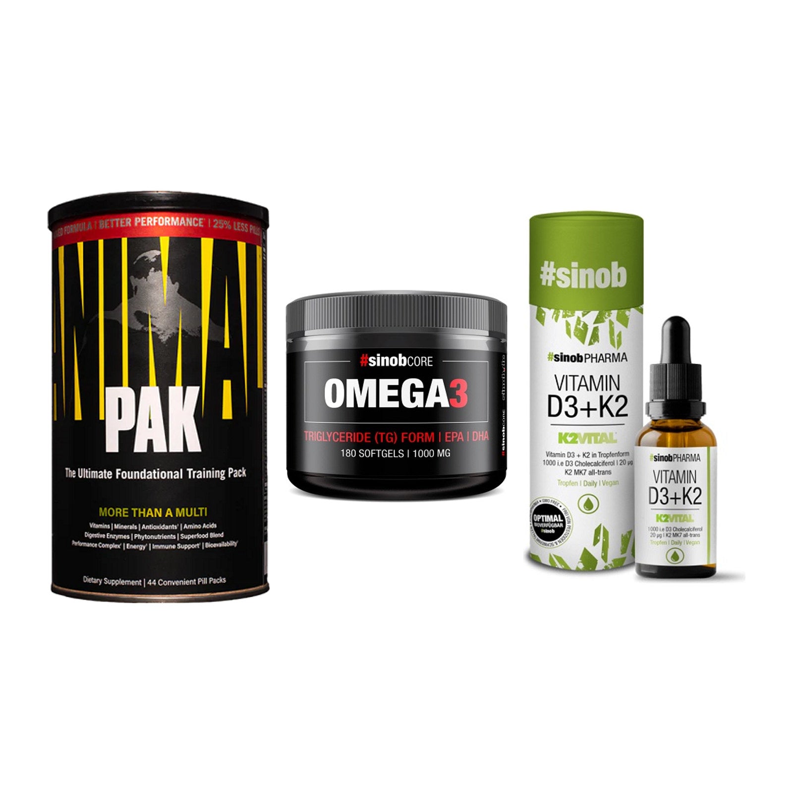 Grundversorgung: Universal + Sinob Omega 3 + Sinob Vitamin – alle enthaltenen Artikel
