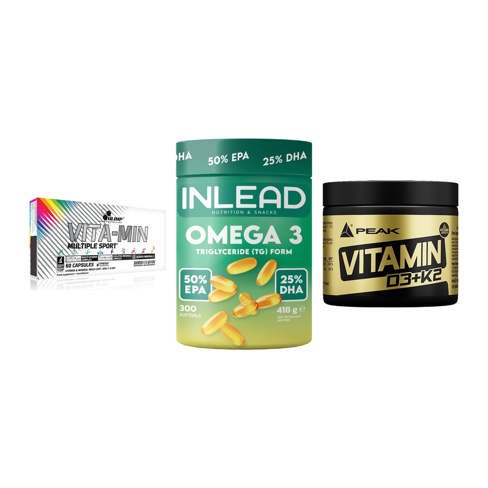 Grundversorgung: Olimp Vita-Min + INLEAD Omega-3 + Peak Vitamin – alle enthaltenen Artikel