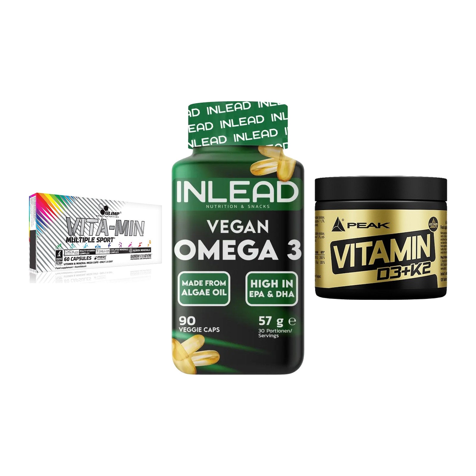 Grundversorgung: Olimp Vita-Min + INLEAD Vegan + Peak Vitamin – alle enthaltenen Artikel