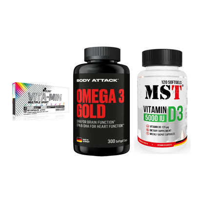 Grundversorgung: Olimp Vita-Min + Body Attack + MST Vitamin D3 – alle enthaltenen Artikel