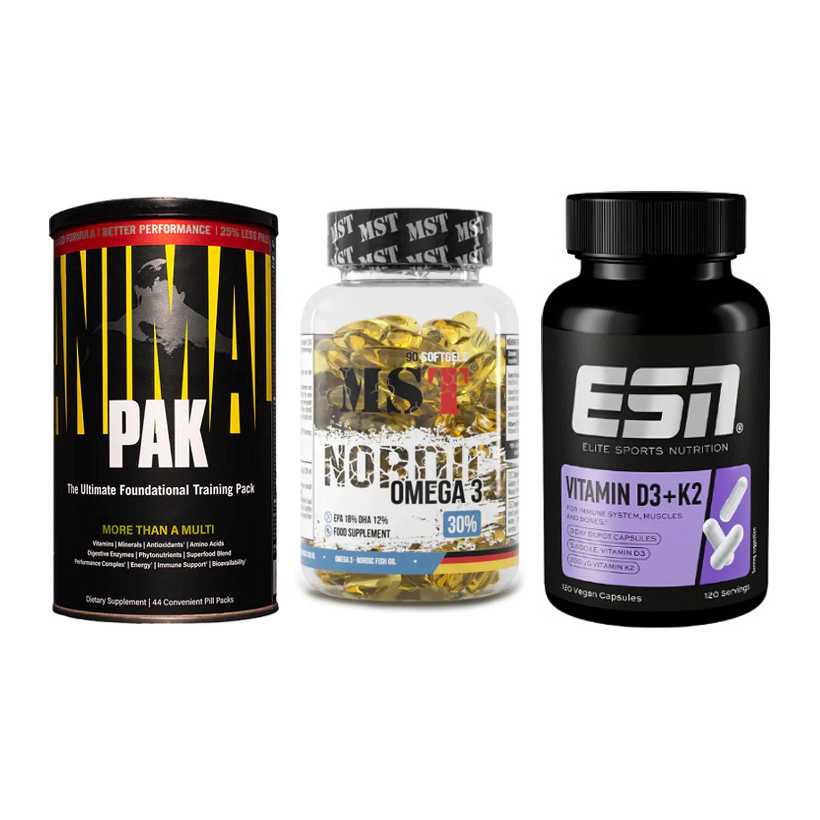Grundversorgung: Universal + MST Omega 3 + ESN Vitamin D3 – alle enthaltenen Artikel