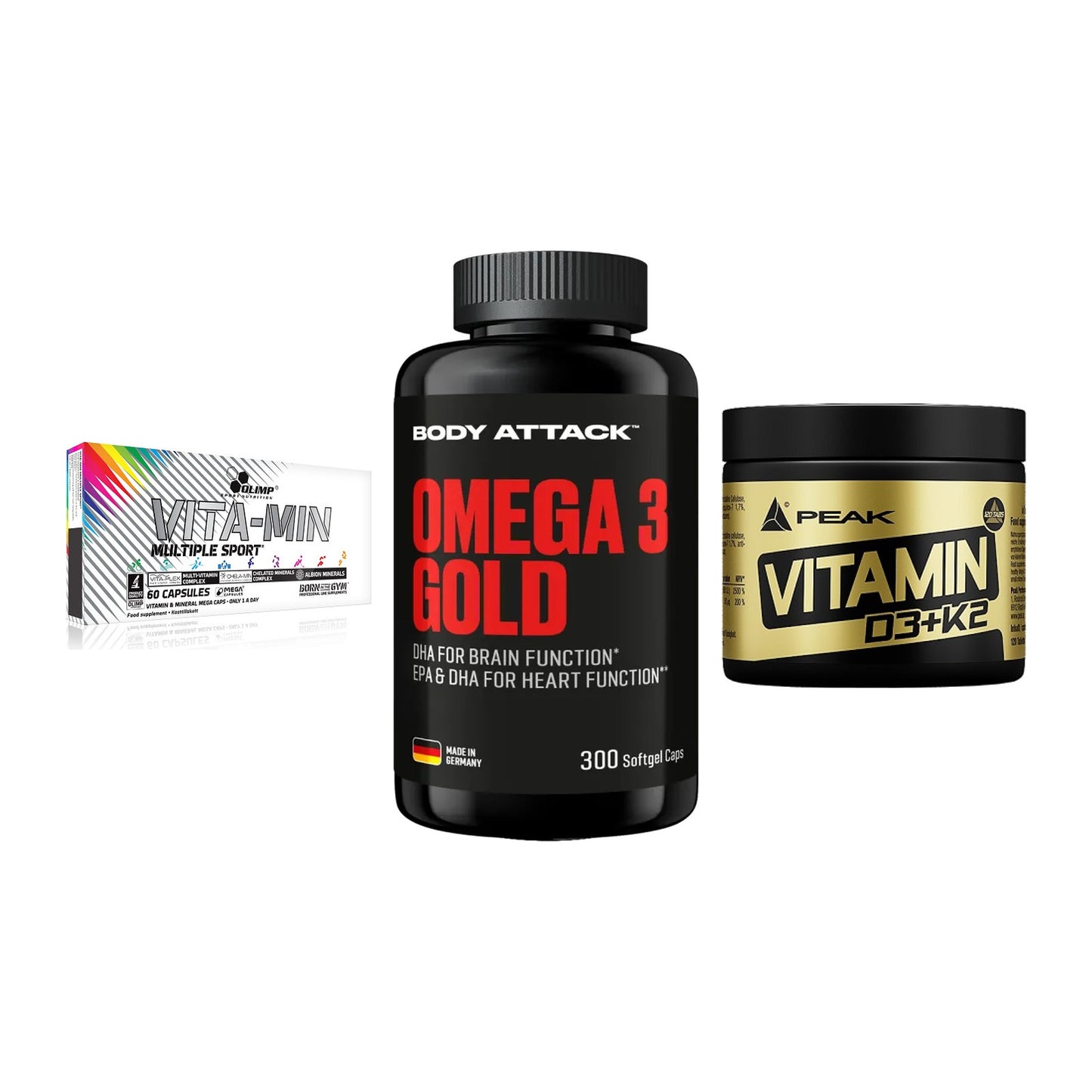 Grundversorgung: Olimp Vita-Min + Body Attack + Peak Vitamin – alle enthaltenen Artikel