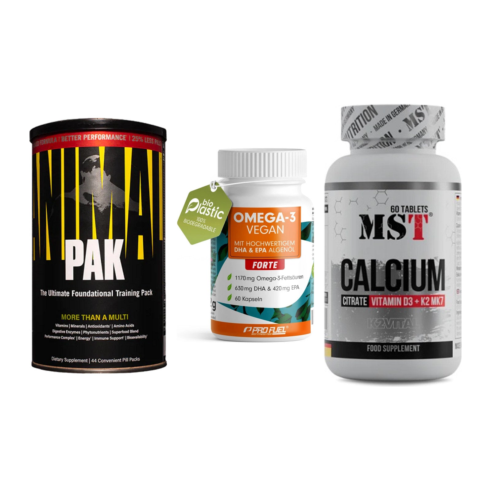 Grundversorgung: Universal + ProFuel Omega 3 + MST Calcium – alle enthaltenen Artikel
