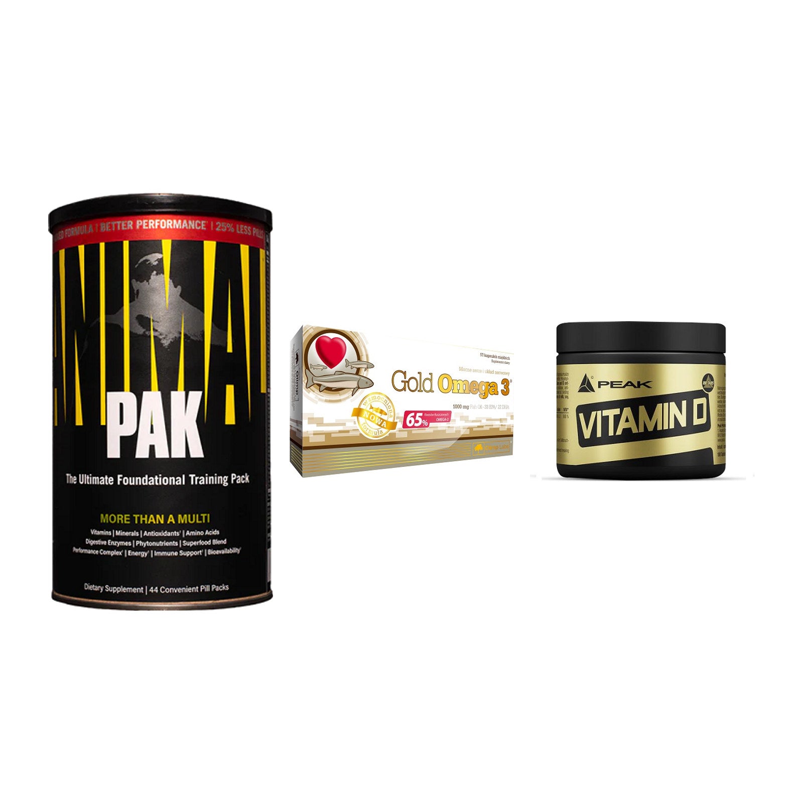 Grundversorgung: Universal + Olimp Omega 3 + Peak Vitamin D – alle enthaltenen Artikel