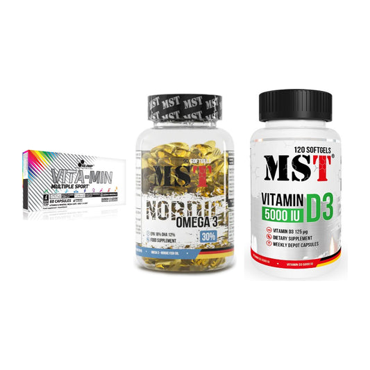 Grundversorgung: Olimp Vita-Min + MST Omega 3 + MST Vitamin D3 – alle enthaltenen Artikel