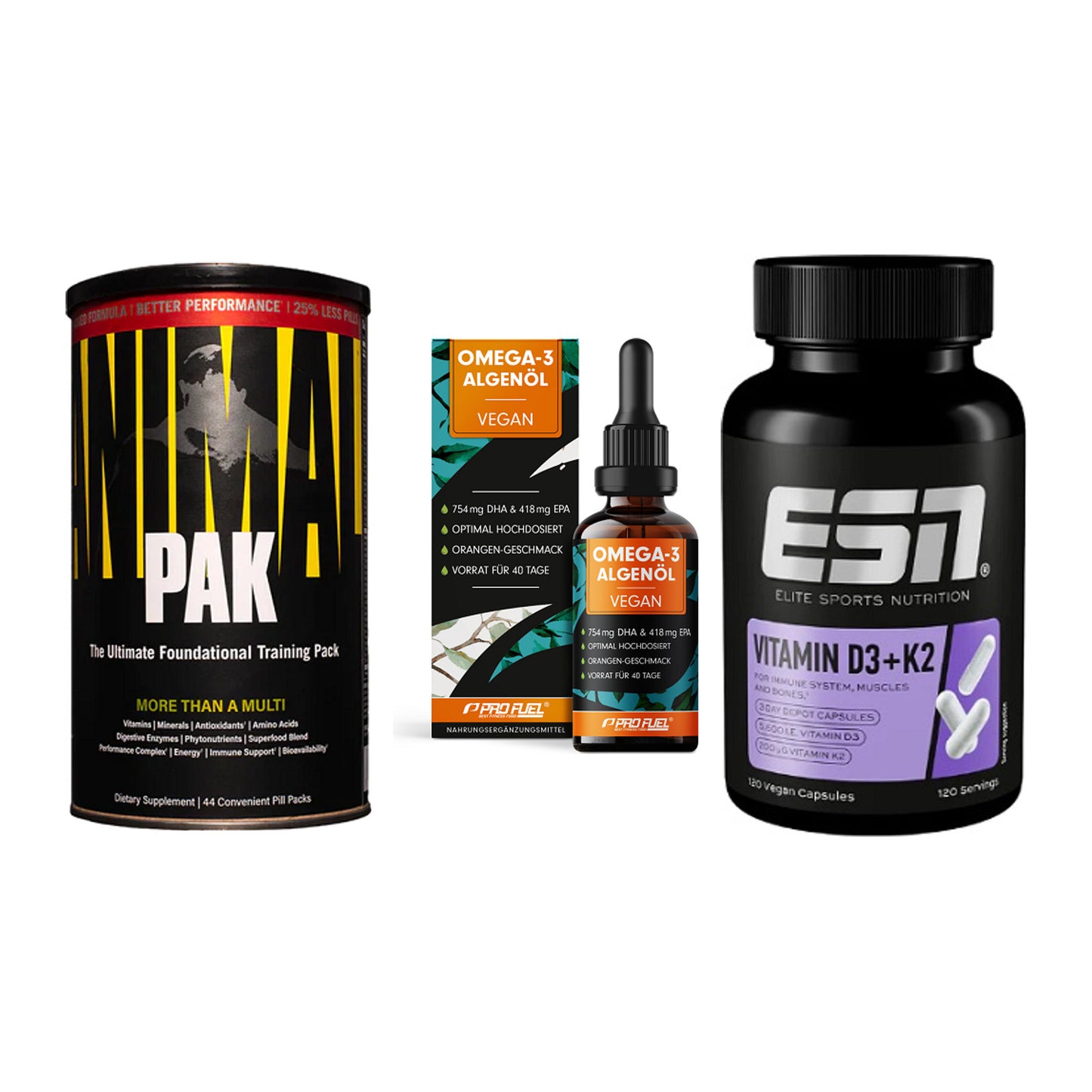 Grundversorgung: Universal + ProFuel Omega 3 + ESN Vitamin D3 – alle enthaltenen Artikel