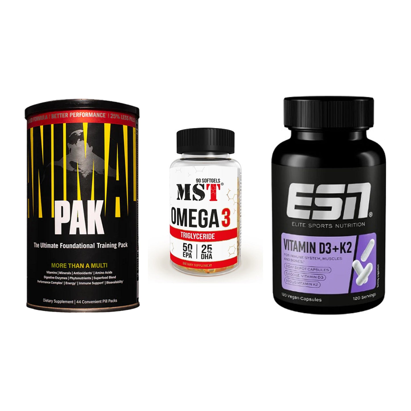 Grundversorgung: Universal + MST Omega 3 + ESN Vitamin D3 – alle enthaltenen Artikel