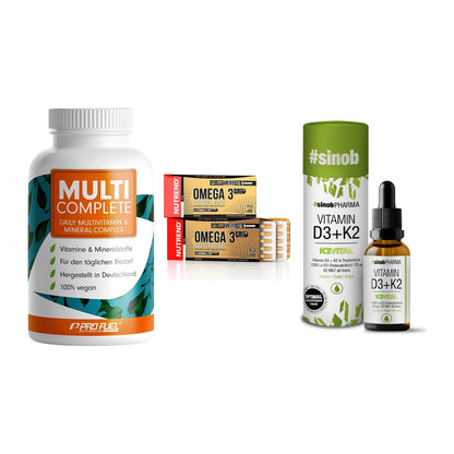 Grundversorgung: ProFuel MULTI + Nutrend Omega 3 + Sinob Vitamin – alle enthaltenen Artikel