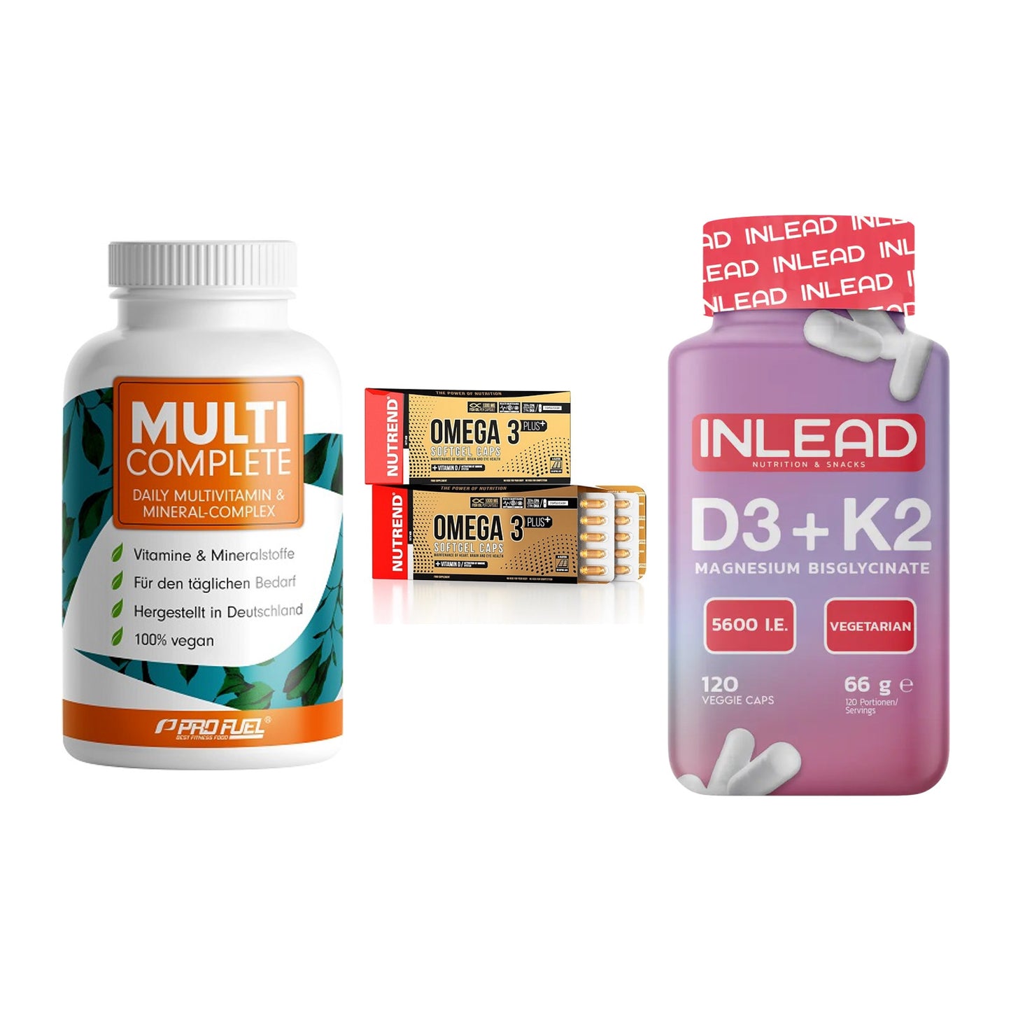 Grundversorgung: ProFuel MULTI + Nutrend Omega 3 + INLEAD Vitamin – alle enthaltenen Artikel