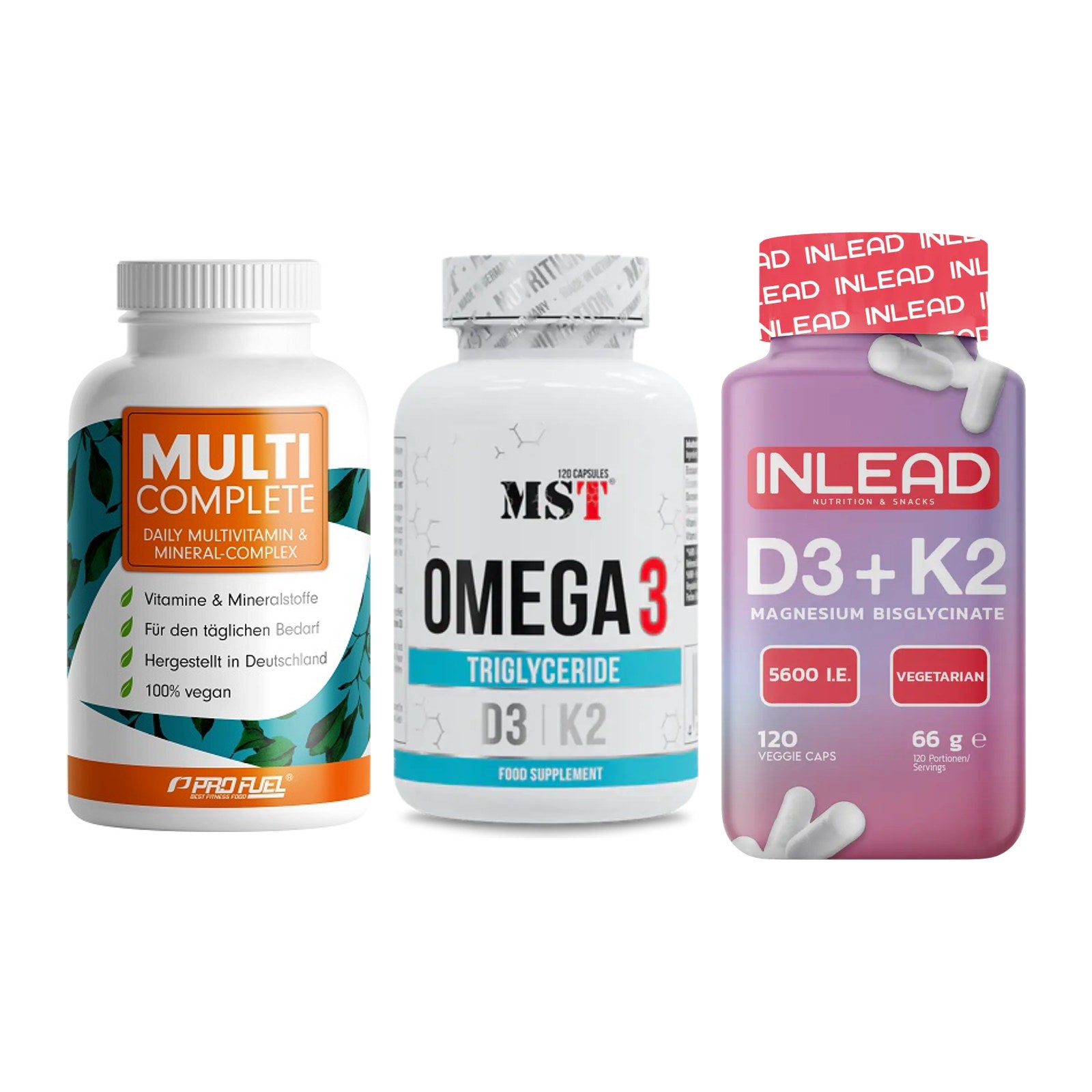 Grundversorgung: ProFuel MULTI + MST Omega 3 500 + INLEAD Vitamin – alle enthaltenen Artikel