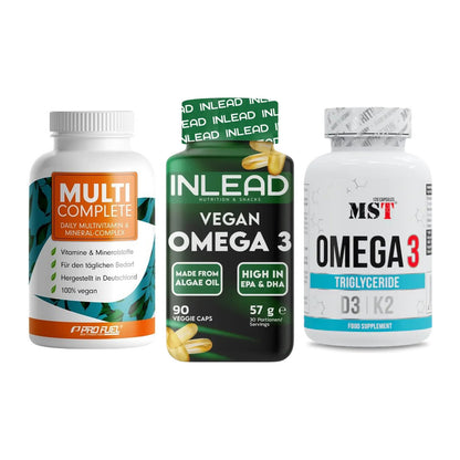 Grundversorgung: ProFuel MULTI + INLEAD Vegan + MST Omega 3 500 – alle enthaltenen Artikel