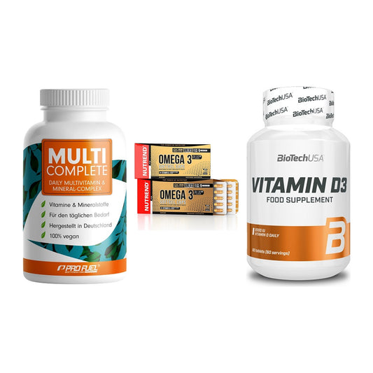 Grundversorgung: ProFuel MULTI + Nutrend Omega 3 + BioTech Vitamin – alle enthaltenen Artikel