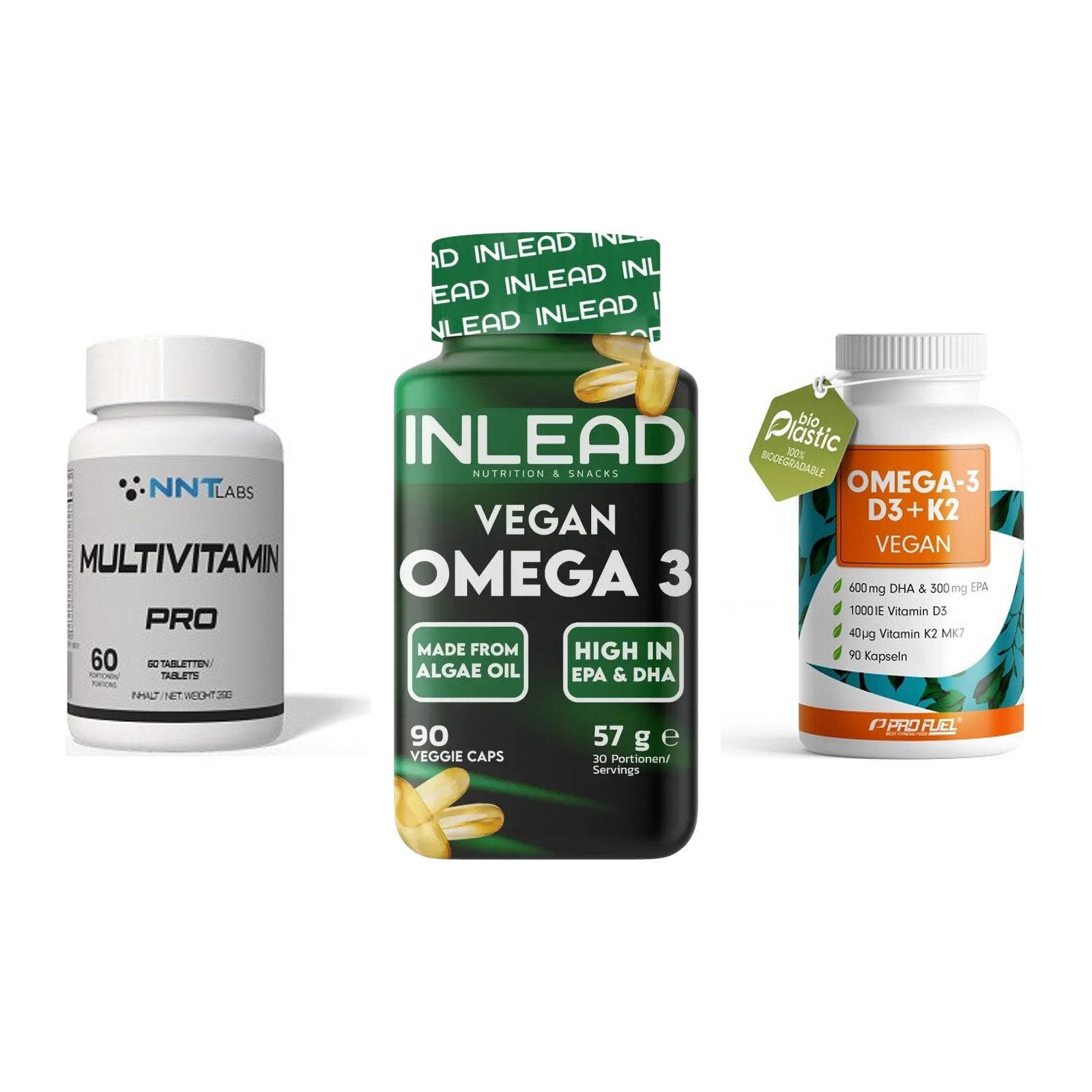 Grundversorgung: NNT Multivitami + INLEAD Vegan + ProFuel Omega 3 – alle enthaltenen Artikel