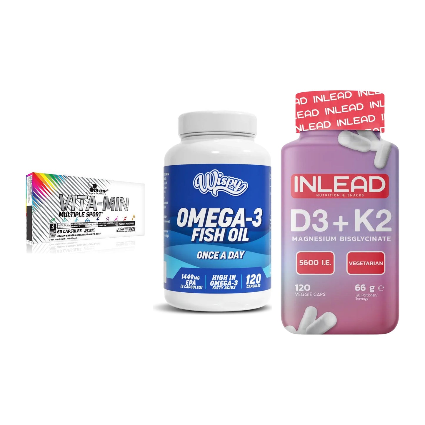 Grundversorgung: Olimp Vita-Min + Wispy Omega 3 + INLEAD Vitamin – alle enthaltenen Artikel
