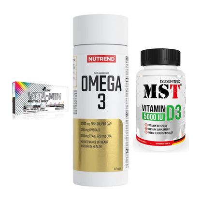 Grundversorgung: Olimp Vita-Min + Nutrend Omega 3 + MST Vitamin D3 – alle enthaltenen Artikel