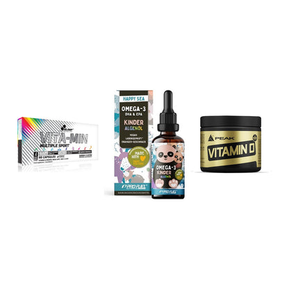 Grundversorgung: Olimp Vita-Min + ProFuel OMEGA-3 + Peak Vitamin D – alle enthaltenen Artikel