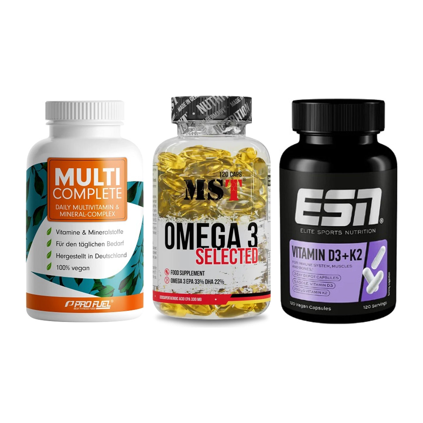 Grundversorgung: ProFuel MULTI + MST Omega 3 + ESN Vitamin D3 – alle enthaltenen Artikel