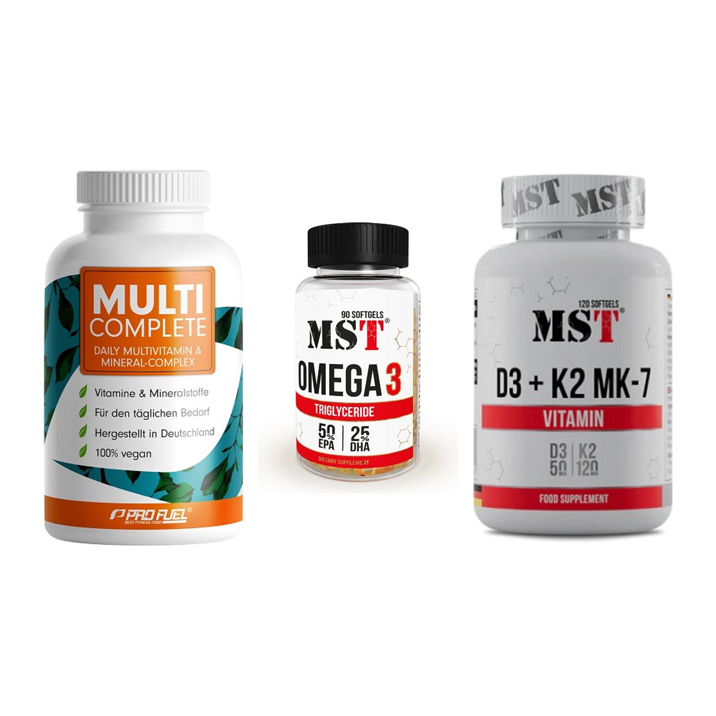Grundversorgung: ProFuel MULTI + MST Omega 3 + MST Vitamin D3 – alle enthaltenen Artikel