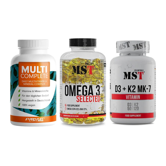 Grundversorgung: ProFuel MULTI + MST Omega 3 + MST Vitamin D3 – alle enthaltenen Artikel