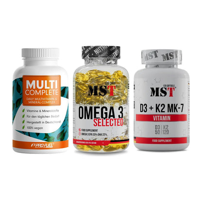 Grundversorgung: ProFuel MULTI + MST Omega 3 + MST Vitamin D3 – alle enthaltenen Artikel