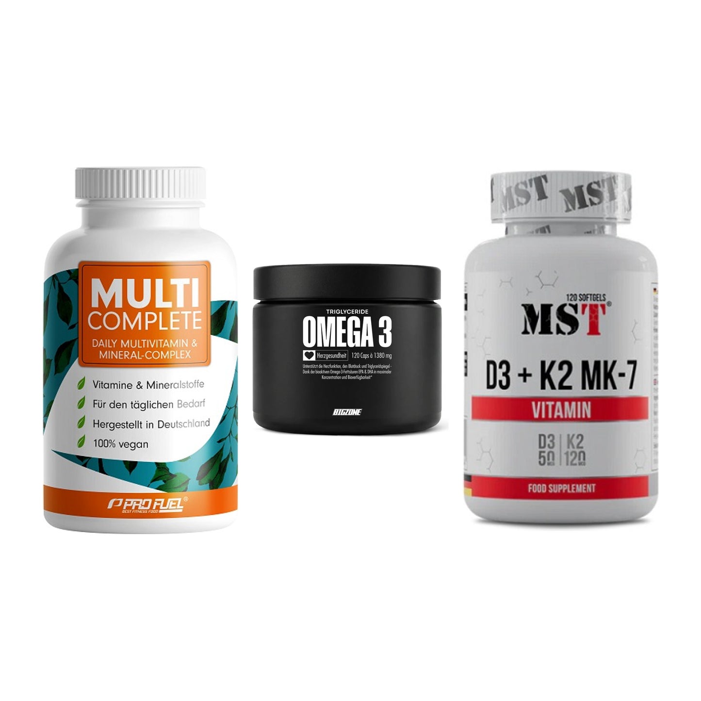 Grundversorgung: ProFuel MULTI + Big Zone Omega + MST Vitamin D3 – alle enthaltenen Artikel