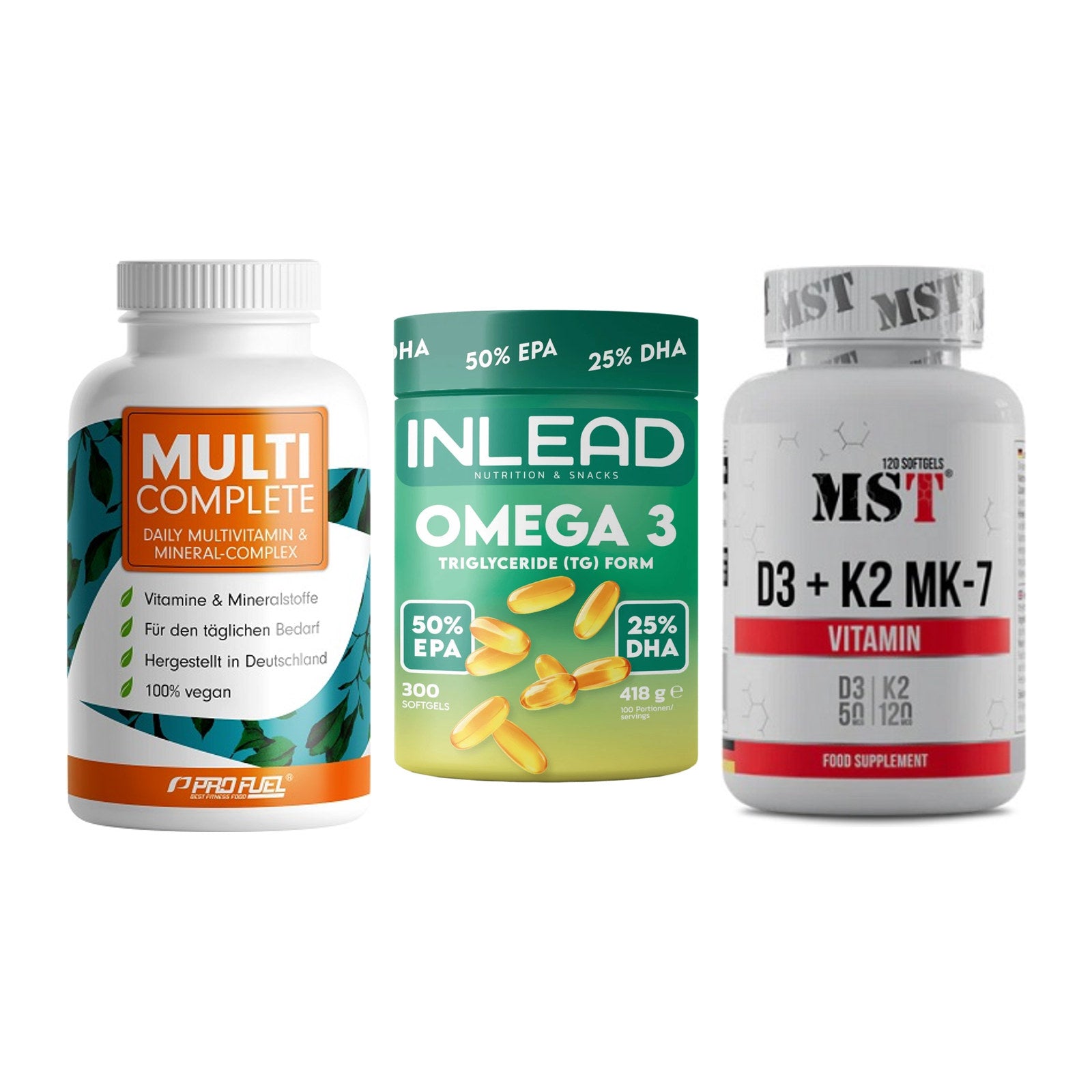 Grundversorgung: ProFuel MULTI + INLEAD Omega-3 + MST Vitamin D3 – alle enthaltenen Artikel