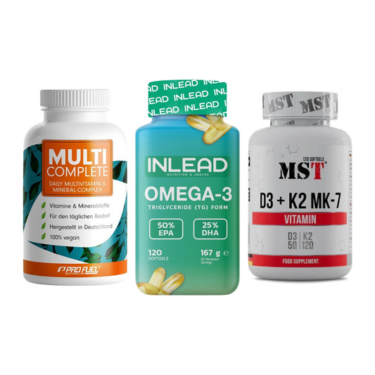 Grundversorgung: ProFuel MULTI + INLEAD Omega-3 + MST Vitamin D3 – alle enthaltenen Artikel