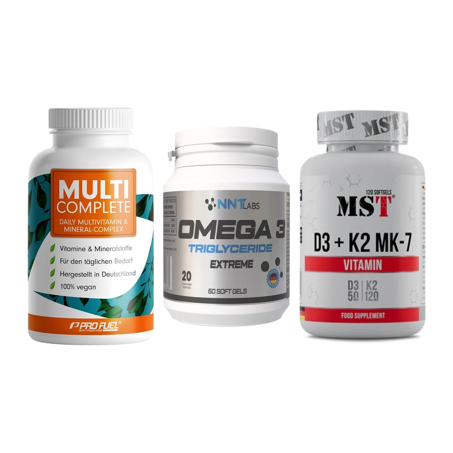 Grundversorgung: ProFuel MULTI + NNT Omega 3 + MST Vitamin D3 – alle enthaltenen Artikel