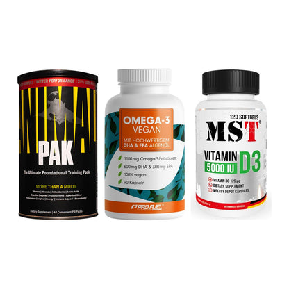 Grundversorgung: Universal + ProFuel Omega 3 + MST Vitamin D3 – alle enthaltenen Artikel