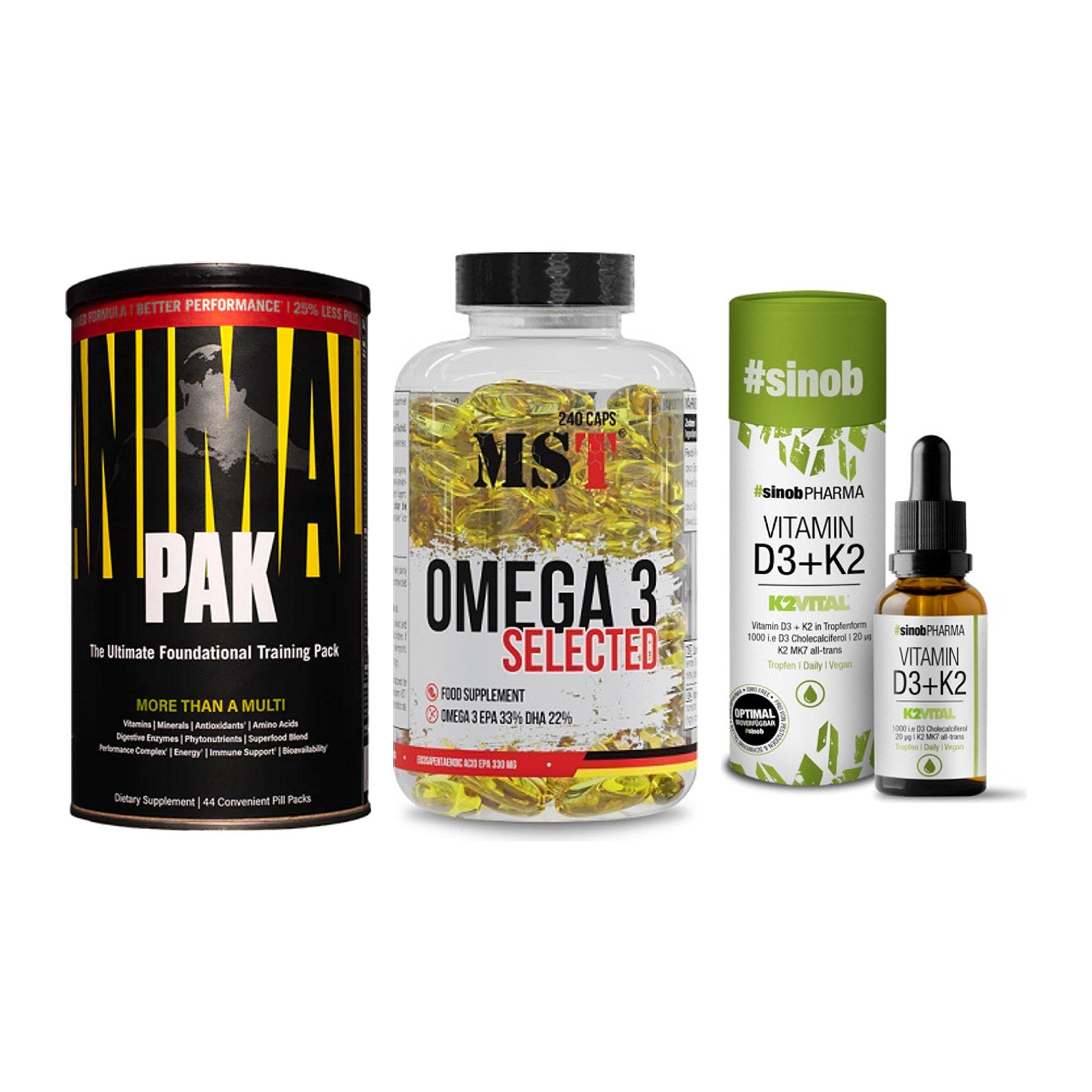 Grundversorgung: Universal + MST Omega 3 + Sinob Vitamin – alle enthaltenen Artikel