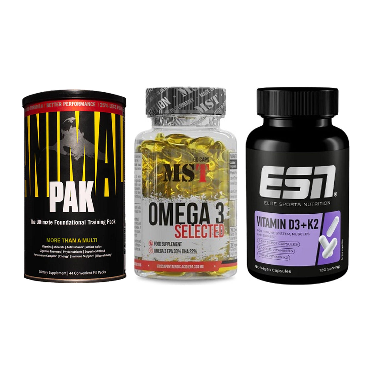 Grundversorgung: Universal + MST Omega 3 + ESN Vitamin D3 – alle enthaltenen Artikel