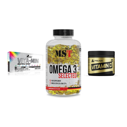 Grundversorgung: Olimp Vita-Min + MST Omega 3 + Peak Vitamin D – alle enthaltenen Artikel