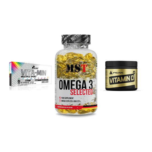 Grundversorgung: Olimp Vita-Min + MST Omega 3 + Peak Vitamin D – alle enthaltenen Artikel
