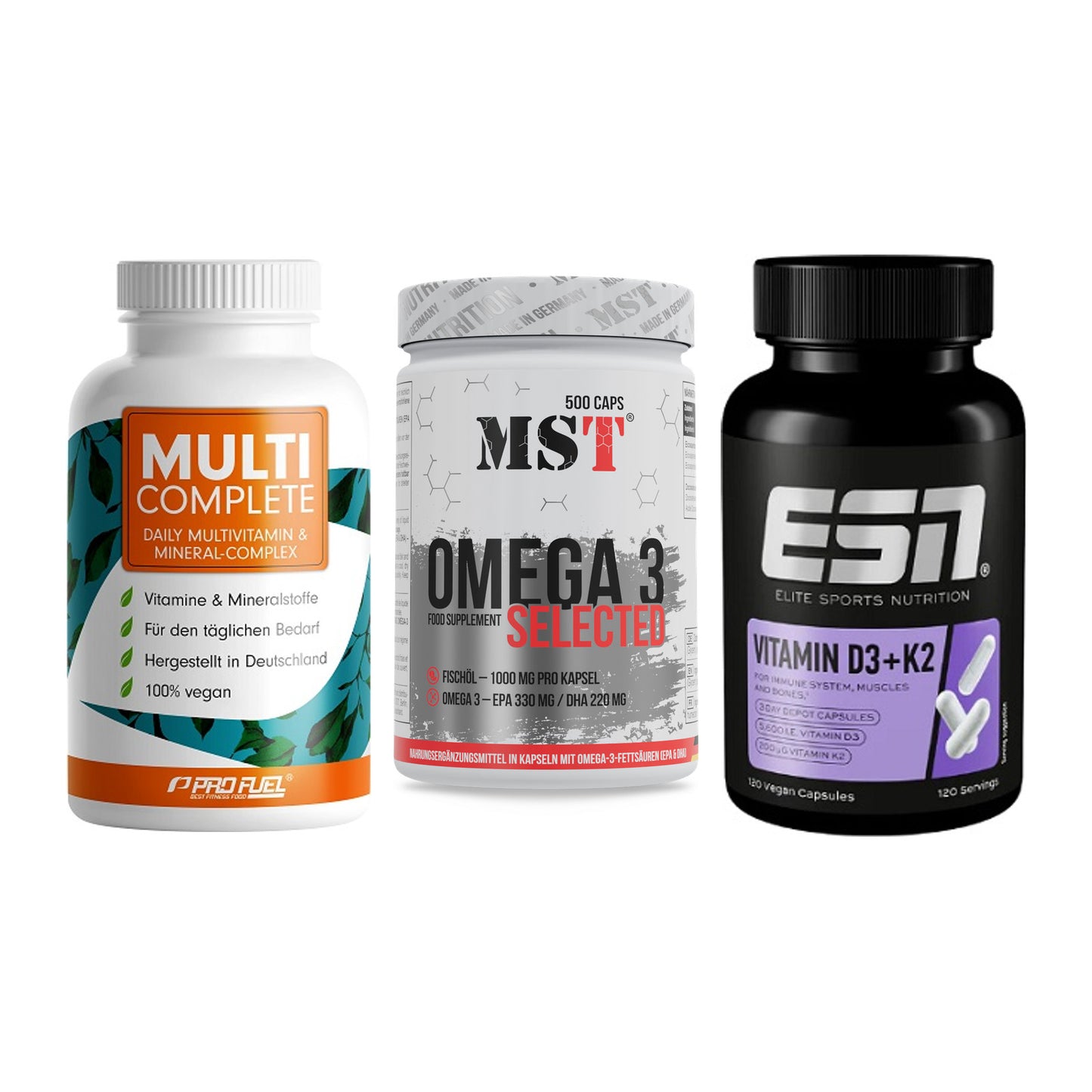 Grundversorgung: ProFuel MULTI + MST Omega 3 + ESN Vitamin D3 – alle enthaltenen Artikel