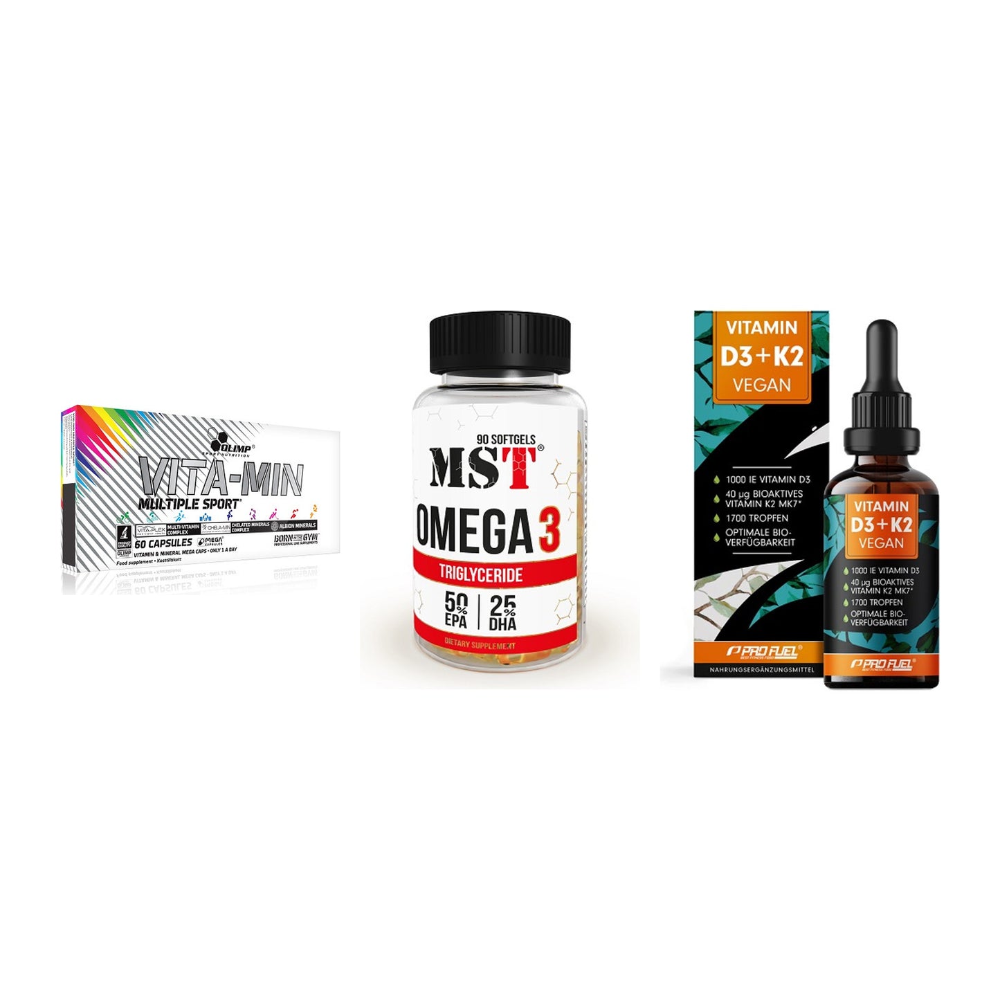 Grundversorgung: Olimp Vita-Min + MST Omega 3 + ProFuel Vitamin – alle enthaltenen Artikel