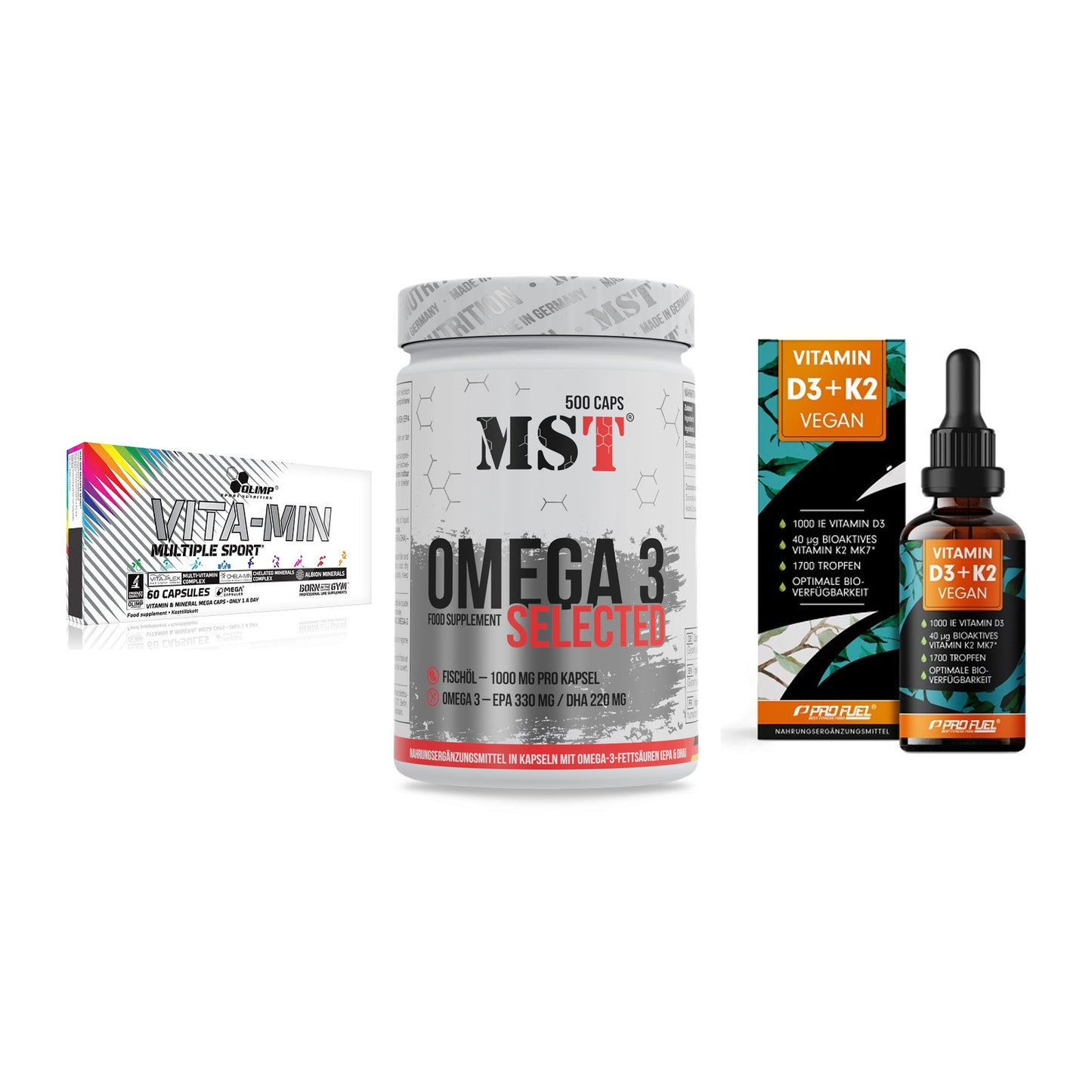 Grundversorgung: Olimp Vita-Min + MST Omega 3 + ProFuel Vitamin – alle enthaltenen Artikel