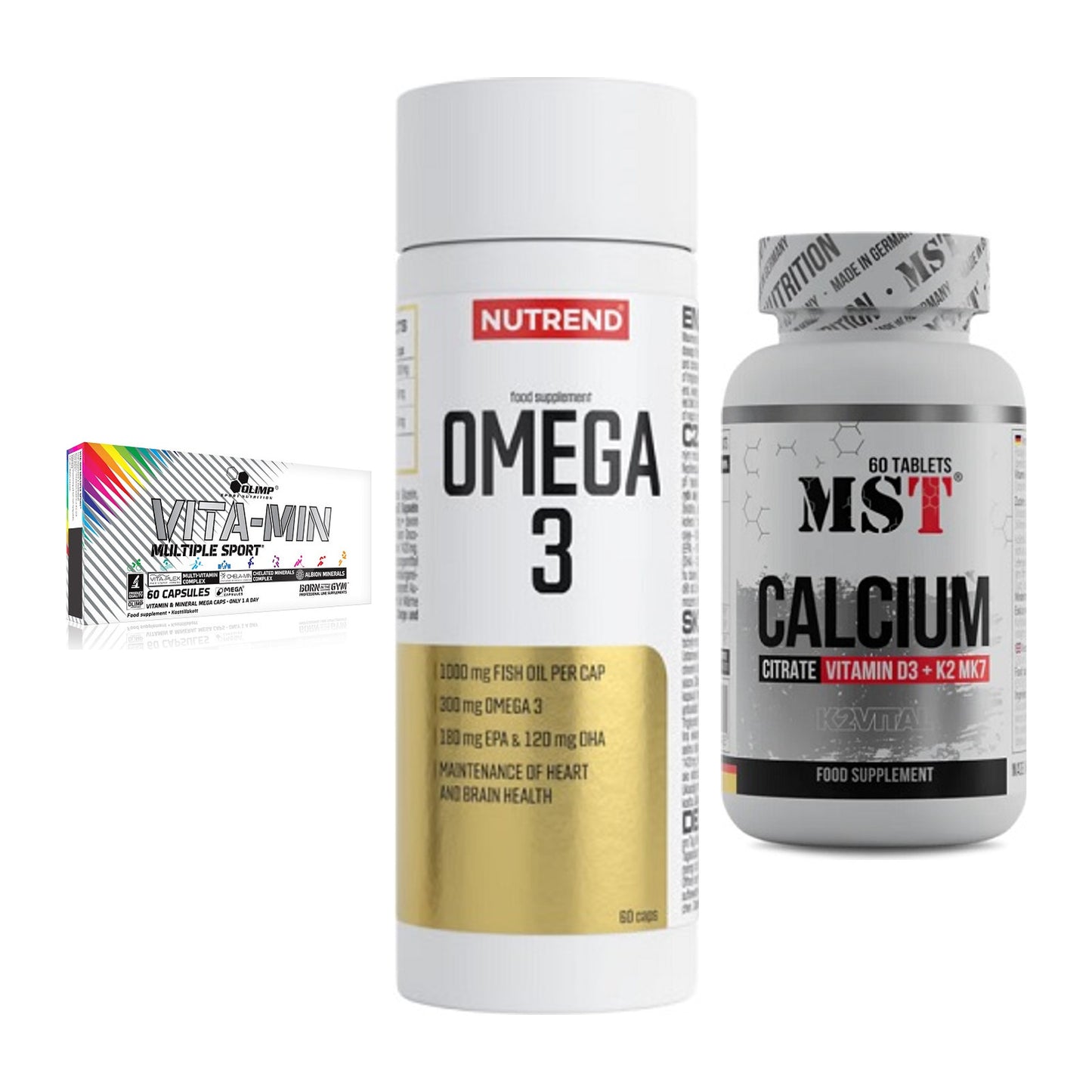 Grundversorgung: Olimp Vita-Min + Nutrend Omega 3 + MST Calcium – alle enthaltenen Artikel