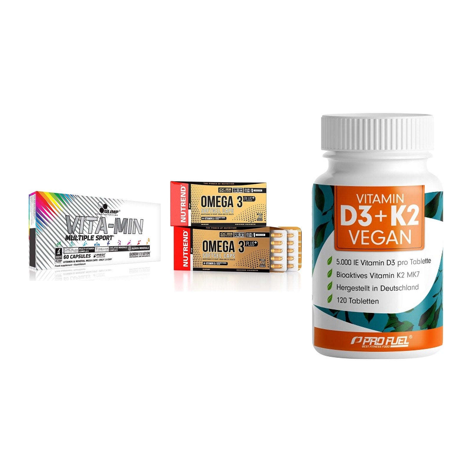 Grundversorgung: Olimp Vita-Min + Nutrend Omega 3 + ProFuel Vitamin – alle enthaltenen Artikel