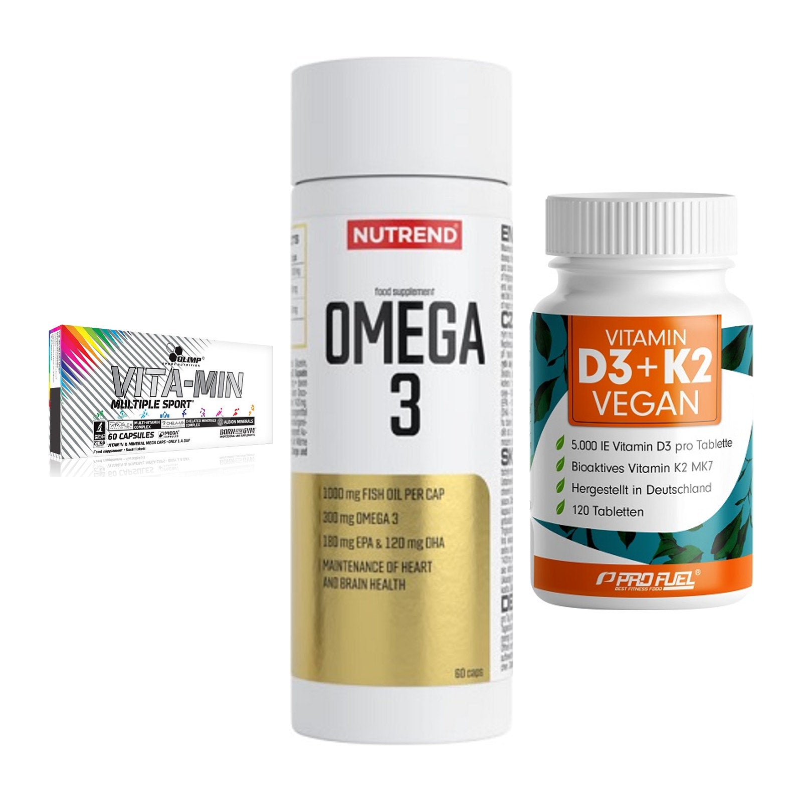 Grundversorgung: Olimp Vita-Min + Nutrend Omega 3 + ProFuel Vitamin – alle enthaltenen Artikel