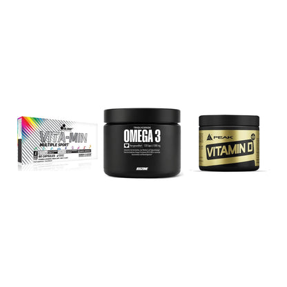 Grundversorgung: Olimp Vita-Min + Big Zone Omega + Peak Vitamin D – alle enthaltenen Artikel