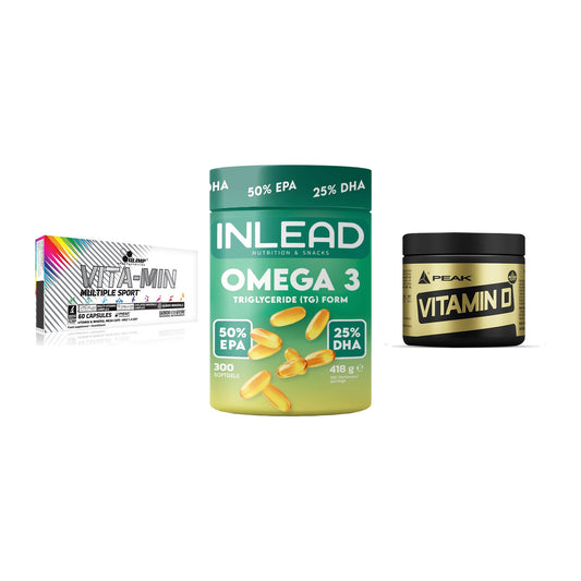 Grundversorgung: Olimp Vita-Min + INLEAD Omega-3 + Peak Vitamin D – alle enthaltenen Artikel