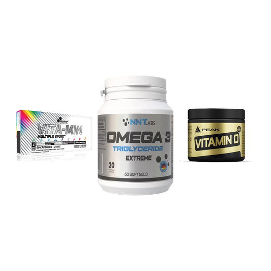 Grundversorgung: Olimp Vita-Min + NNT Omega 3 + Peak Vitamin D – alle enthaltenen Artikel