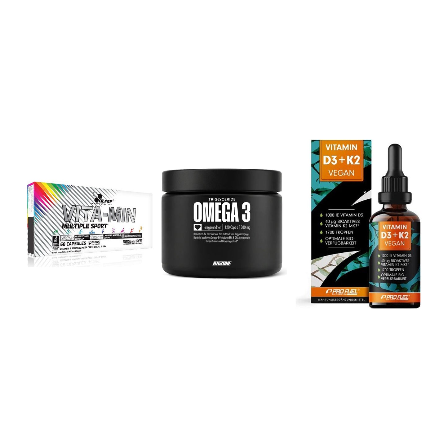 Grundversorgung: Olimp Vita-Min + Big Zone Omega + ProFuel Vitamin – alle enthaltenen Artikel