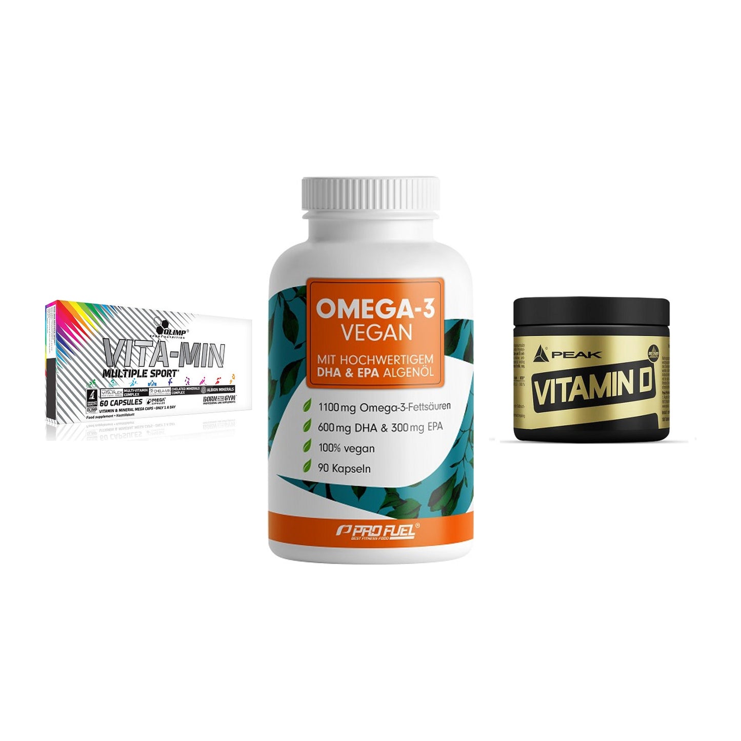 Grundversorgung: Olimp Vita-Min + ProFuel Omega 3 + Peak Vitamin D – alle enthaltenen Artikel