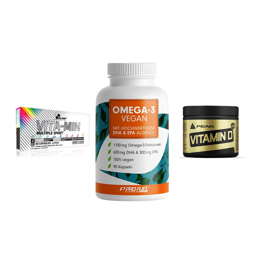 Grundversorgung: Olimp Vita-Min + ProFuel Omega 3 + Peak Vitamin D – alle enthaltenen Artikel
