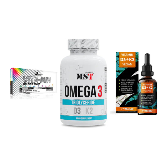 Grundversorgung: Olimp Vita-Min + MST Omega 3 500 + ProFuel Vitamin – alle enthaltenen Artikel