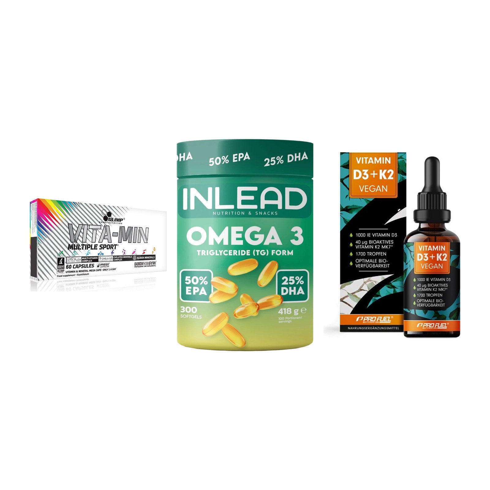 Grundversorgung: Olimp Vita-Min + INLEAD Omega-3 + ProFuel Vitamin – alle enthaltenen Artikel